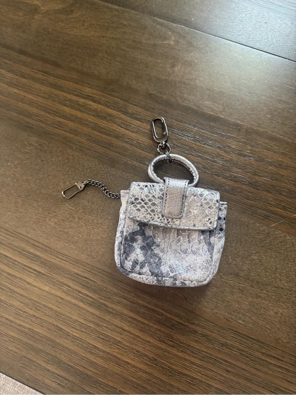 HOBO Silver Snake-Embossed Mini Key Pouch with Purple Lining - Picture 2 of 11